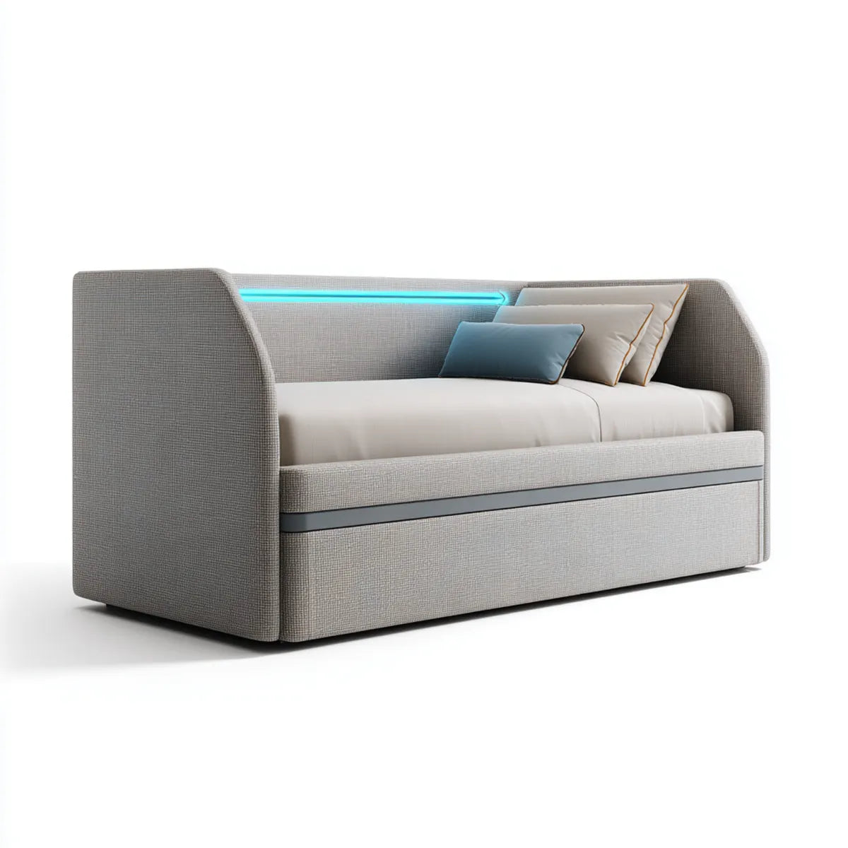 Lit gigogne 1 place gris avec LED 90 x 200 cm en polyester rectangulaire