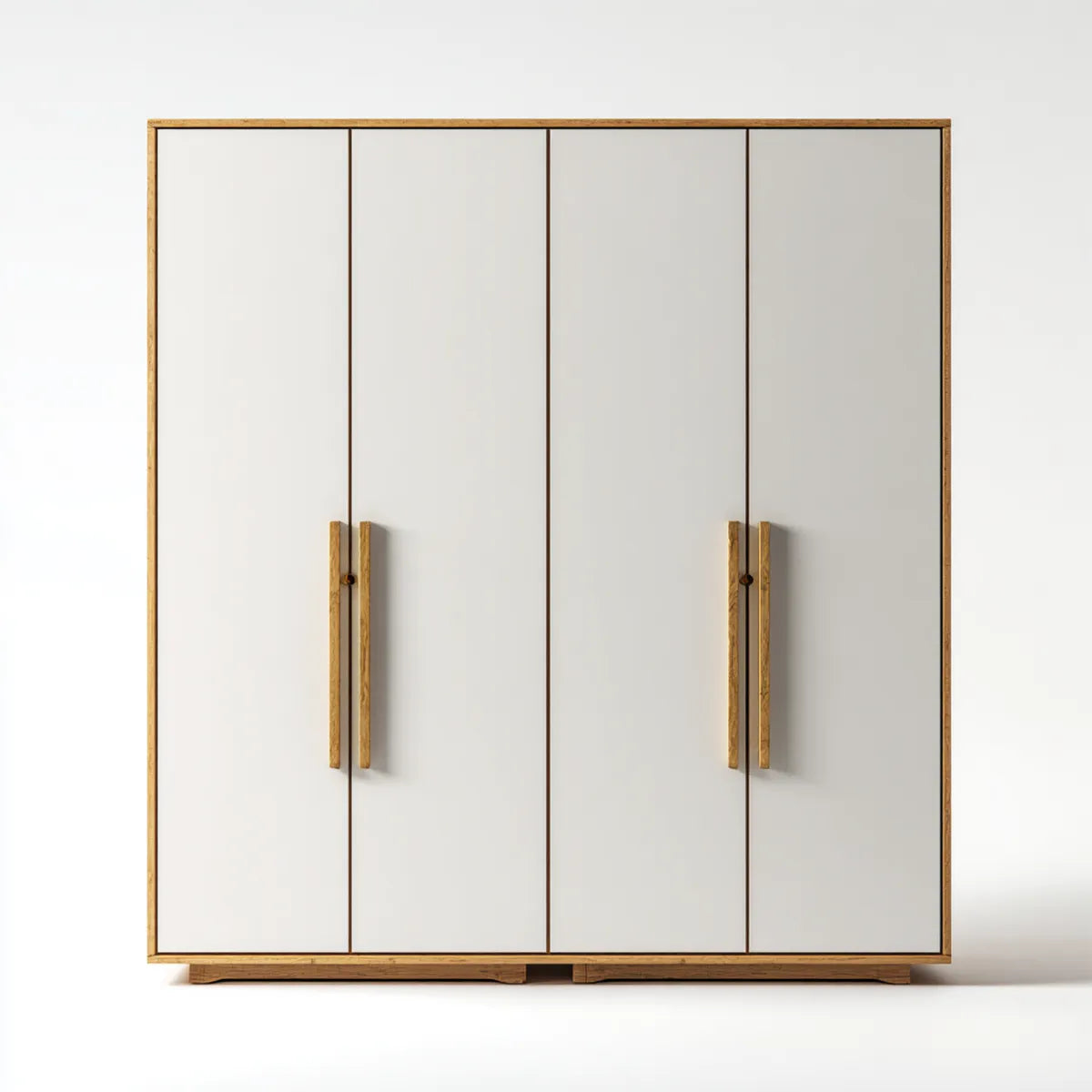 Armoire de chambre 4 portes blanc et chêne 200 x 60 x 200 cm en panneaux MDF et panneaux de particules rectangulaire