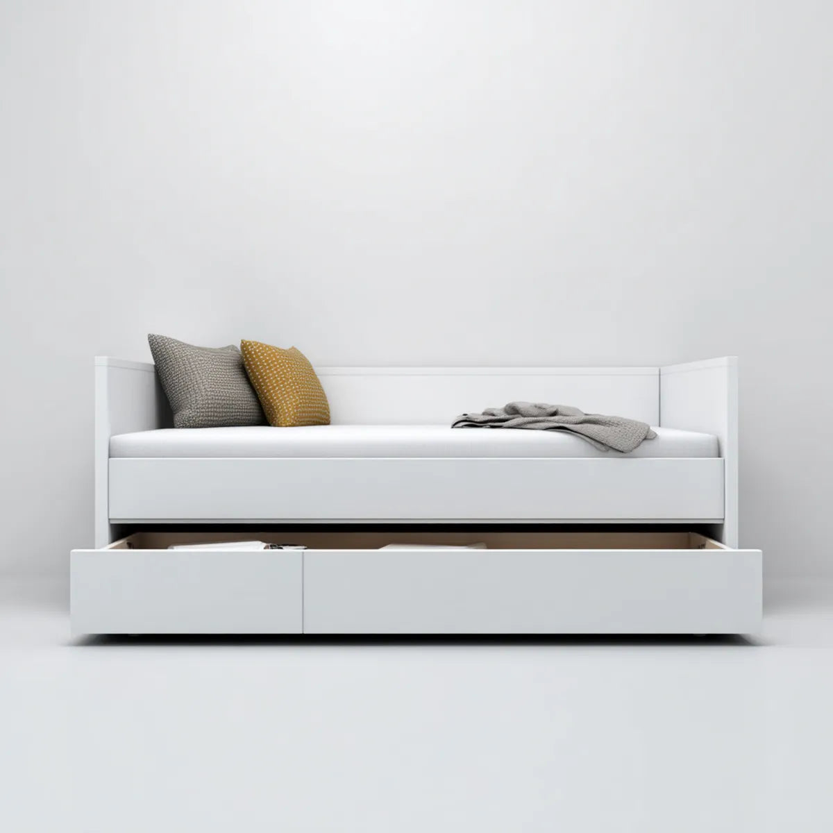 Lit banquette avec 2 tiroirs blanc 90 x 200 cm en panneaux de particules rectangulaire