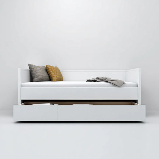 Lit banquette avec 2 tiroirs blanc 90 x 200 cm en panneaux de particules rectangulaire