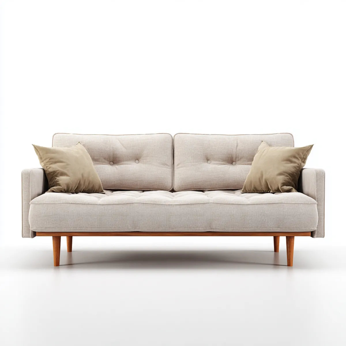 Canapé 3 places beige 210 x 90 x 85 cm en polyester avec pieds en bois massif