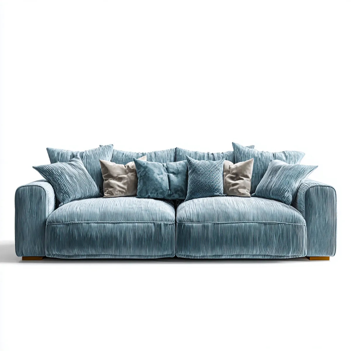 Canapé 2 places droit bleu en velours côtelé polyester 218 x 98 x 88 cm