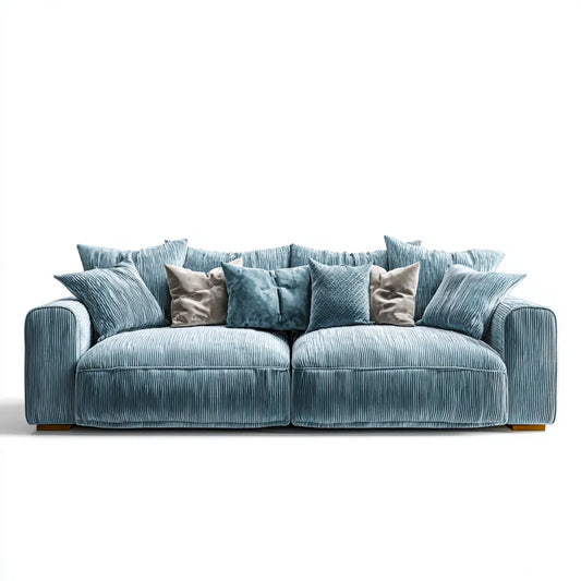 Canapé 2 places droit bleu en velours côtelé polyester 218 x 98 x 88 cm