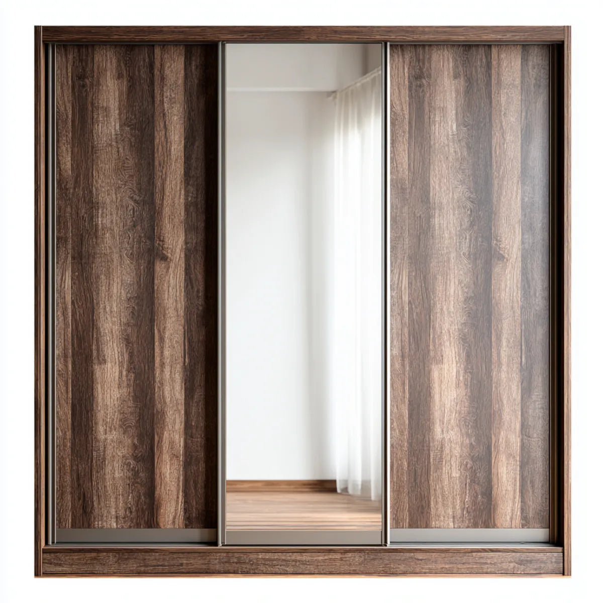 Armoire coulissante 3 portes marron foncé avec miroir 180 x 60 x 200 cm en panneaux de particules mélaminés rectangulaire