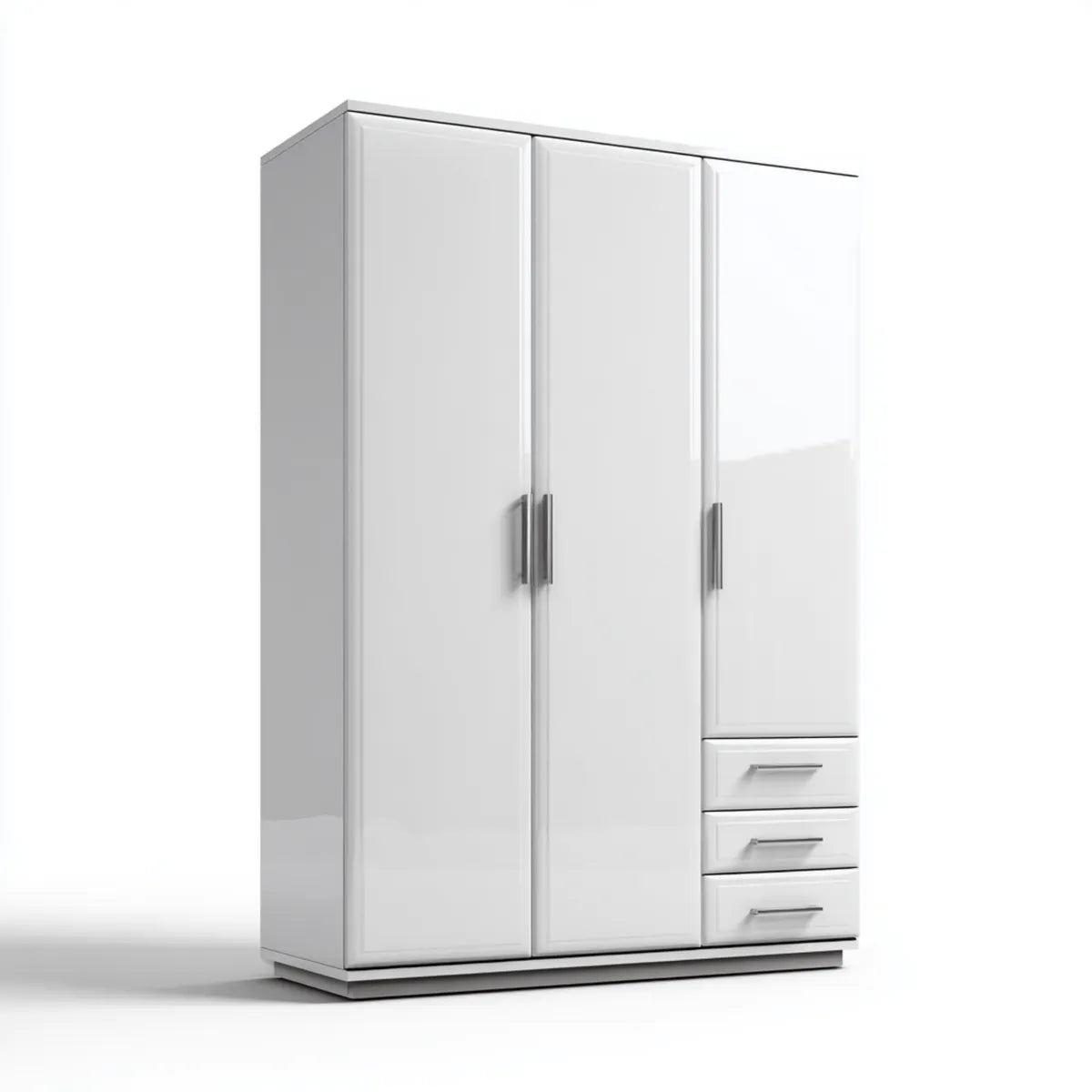 Armoire de chambre 3 portes 3 tiroirs blanche 120 x 52 x 180 cm en panneaux de particules rectangulaire