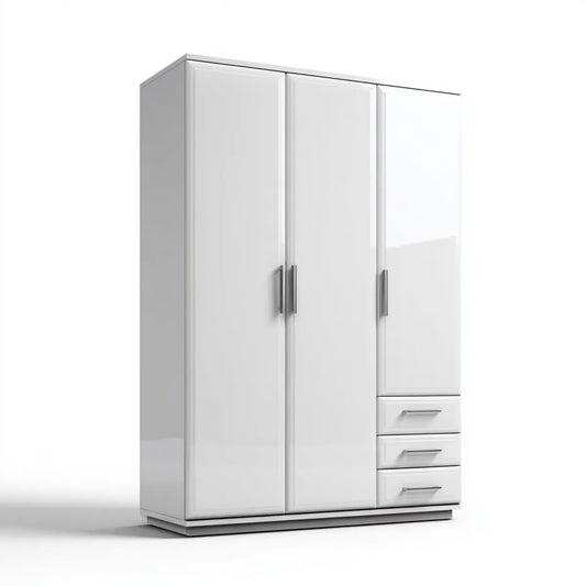 Armoire de chambre 3 portes 3 tiroirs blanche 120 x 52 x 180 cm en panneaux de particules rectangulaire
