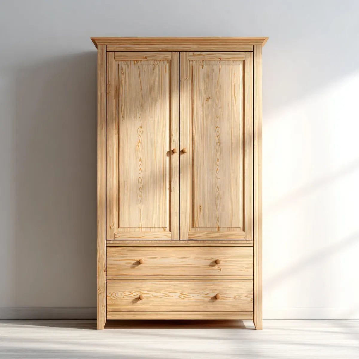 Armoire de chambre 2 portes 2 tiroirs en pin massif naturel 100 x 55 x 190 cm