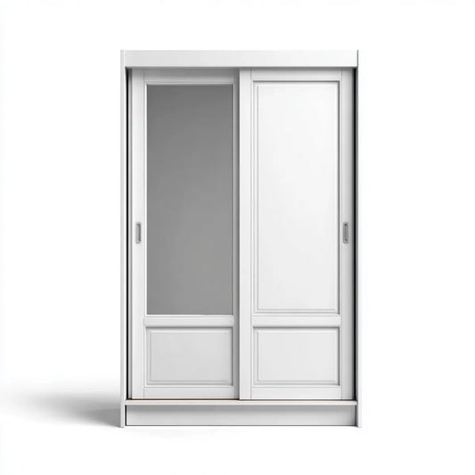Armoire à portes coulissantes blanche 120 x 60 x 200 cm en panneaux de particules mélaminés avec miroir rectangulaire