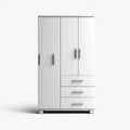 Armoire de chambre 3 portes 3 tiroirs blanche 120 x 50 x 180 cm en panneaux MDF rectangulaire
