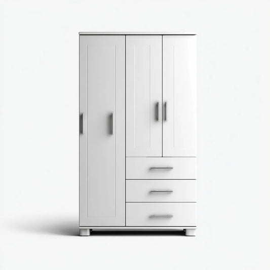 Armoire de chambre 3 portes 3 tiroirs blanche 120 x 50 x 180 cm en panneaux MDF rectangulaire