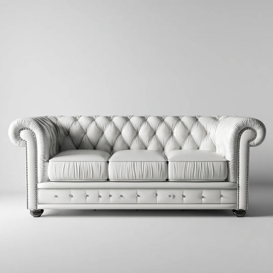 Canapé Chesterfield 3 places blanc en cuir synthétique PU 220 x 90 x 78 cm