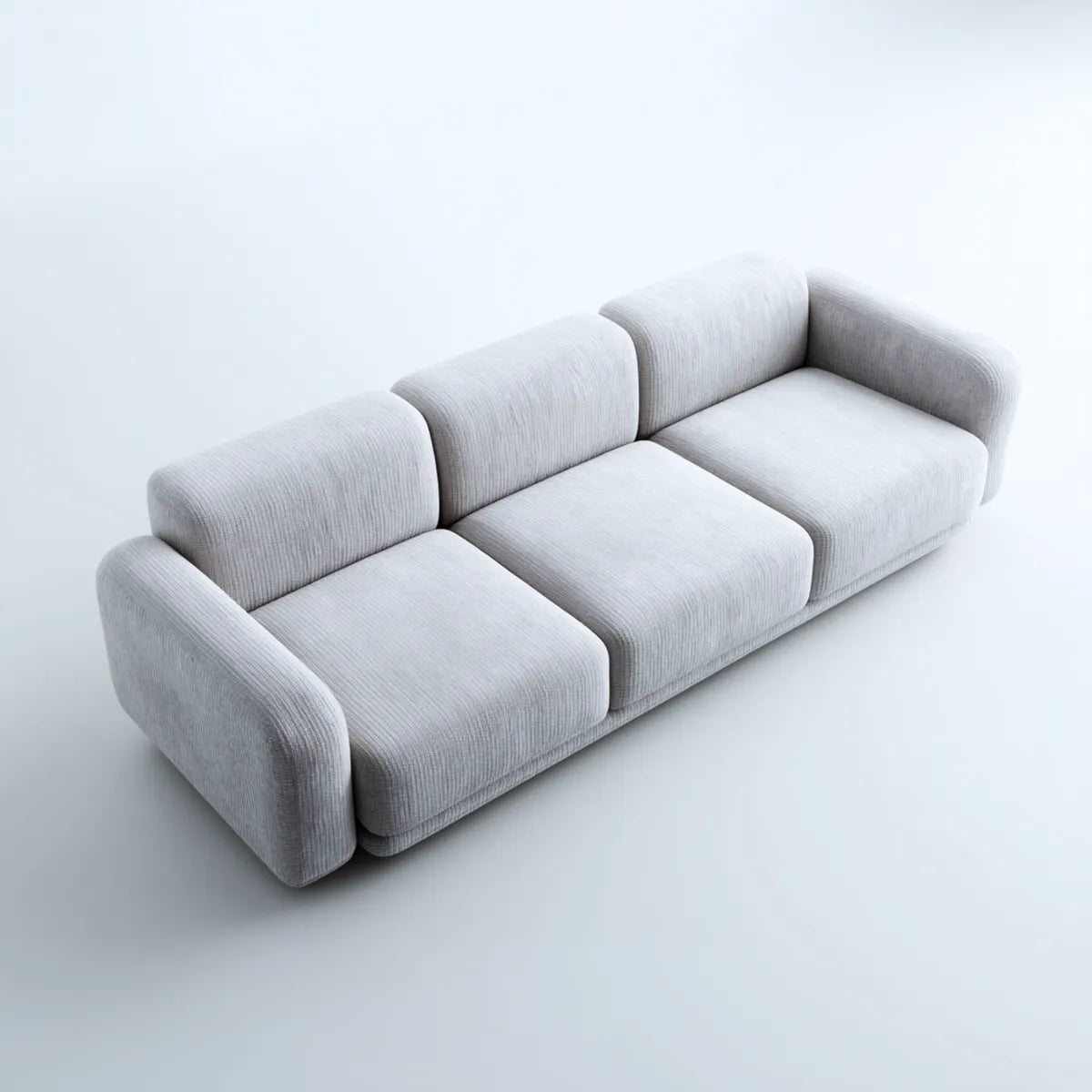 Canapé droit 3 places gris clair 230 x 95 x 78 cm en polyester côtelé rectangulaire
