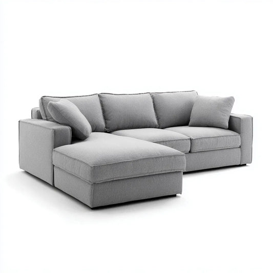 Canapé d'angle gauche 3 places gris en polyester avec méridienne en L 270 x 160 x 85 cm