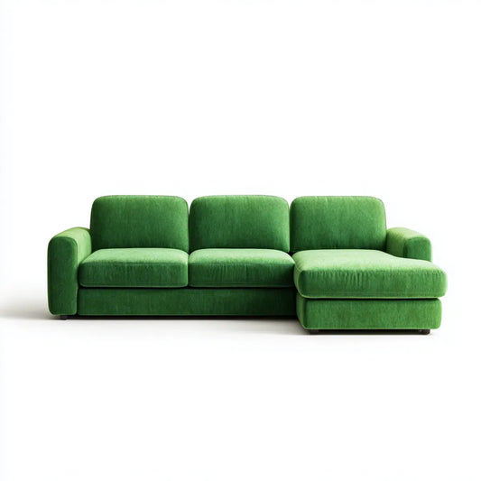 Canapé d’angle droit 3 places vert en velours de polyester 270 x 160 x 85 cm
