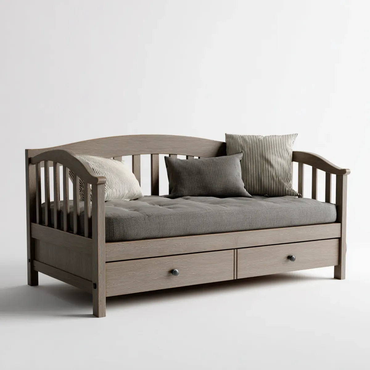 Lit gigogne banquette gris taupe 90 x 190 cm en pin massif rectangulaire avec 2 tiroirs