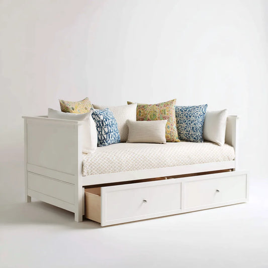 Lit gigogne blanc 90 x 190 cm en MDF et pin massif avec lit coulissant rectangulaire