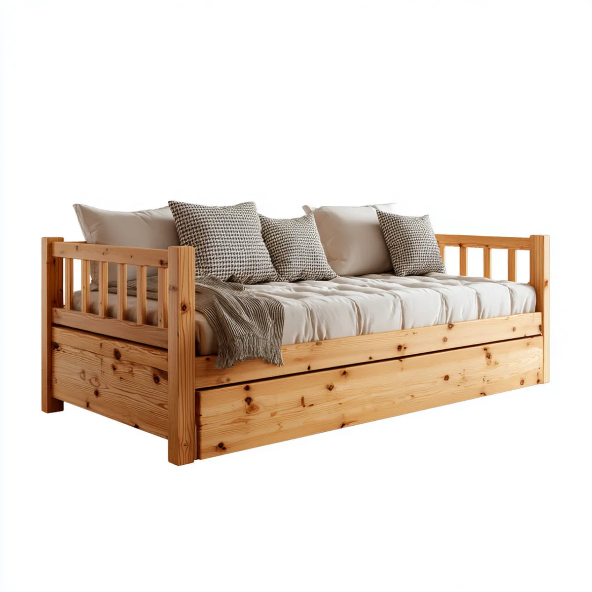 Lit gigogne 90 x 190 cm en pin massif naturel rectangulaire