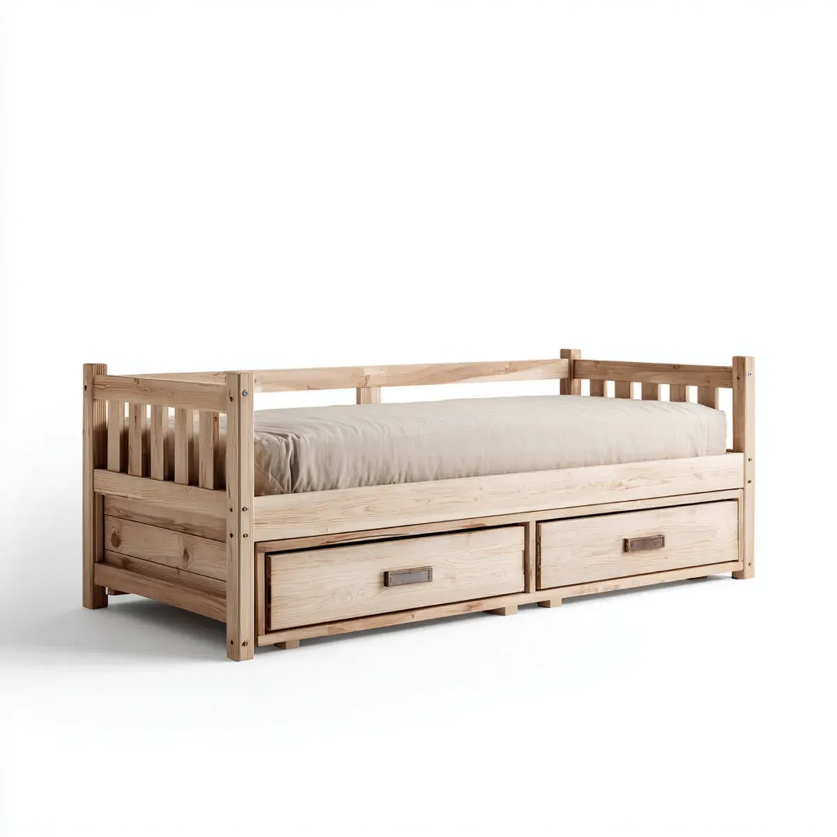 Lit banquette avec 2 tiroirs en pin massif naturel 90 x 190 cm