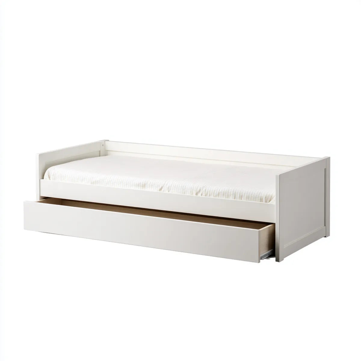Lit gigogne blanc 90 x 190 cm en panneaux de particules rectangulaire avec lit coulissant